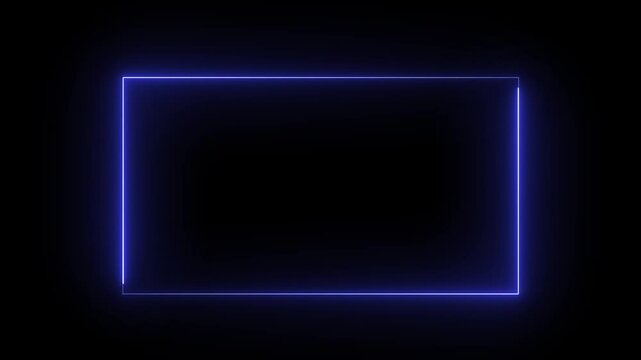 Glowing neon abstract rectangle shape line animation blue color, neon rectangle border frame in the shape, rectangle glowing and futuristic energy line animation concept