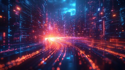 Fototapeta premium Digital background show up the hologram of connecting nertwork growing node in the megacity