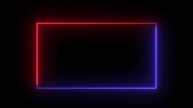 Glowing neon abstract rectangle shape line animation red and blue color, neon rectangle border frame in the shape, rectangle glowing and futuristic energy line animation concept
