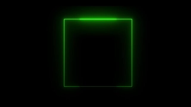 Glowing neon lien green square frame animation, neon square shape vertical lines effect, Animation fluorescent light laser lines