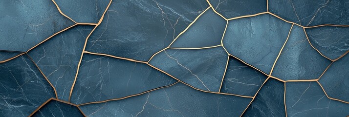 A detailed abstract background featuring a unique pattern of interlocking pieces with a blend of blue hues and golden outlines, perfect for modern designs and creative projects.