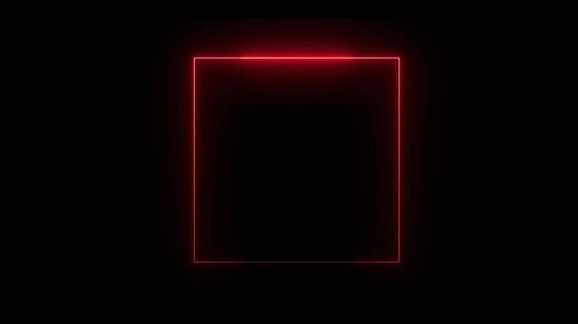 Glowing neon lien red square frame animation, neon square shape vertical lines effect, Animation fluorescent light laser lines