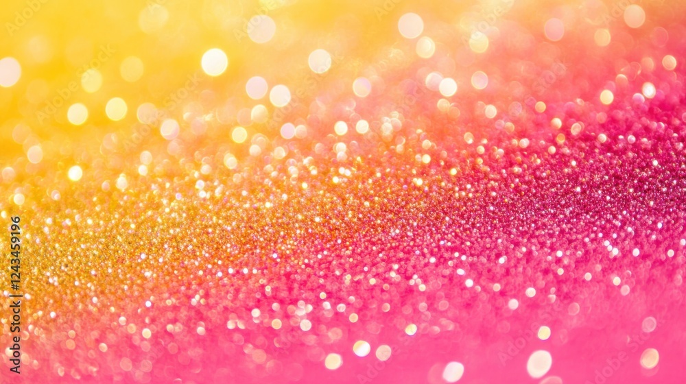 Poster playful gradient background blending vibrant pink and yellow hues with shimmering sparkles for artis