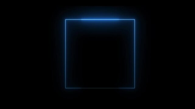 Glowing neon lien blue square frame animation, neon square shape vertical lines effect, Animation fluorescent light laser lines