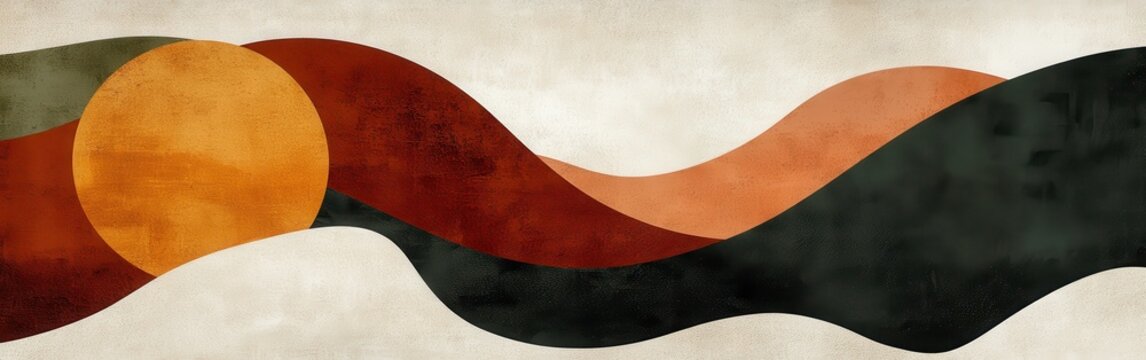 Layered geometric design featuring warm earth tones and flowing shapes inspired by nature