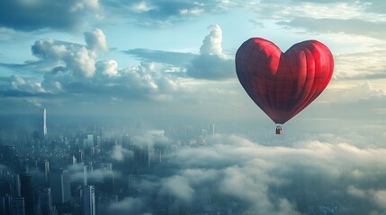 Fototapeta premium Heart-shaped hot air balloon soaring above the countryside