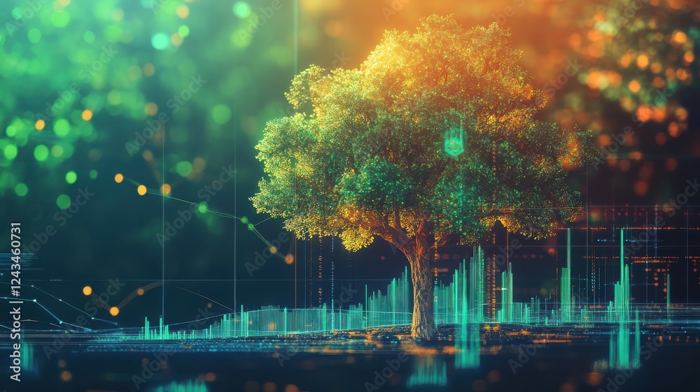 Aufkleber conceptual visualization of financial growth represented by a flourishing tree amid digital data pro