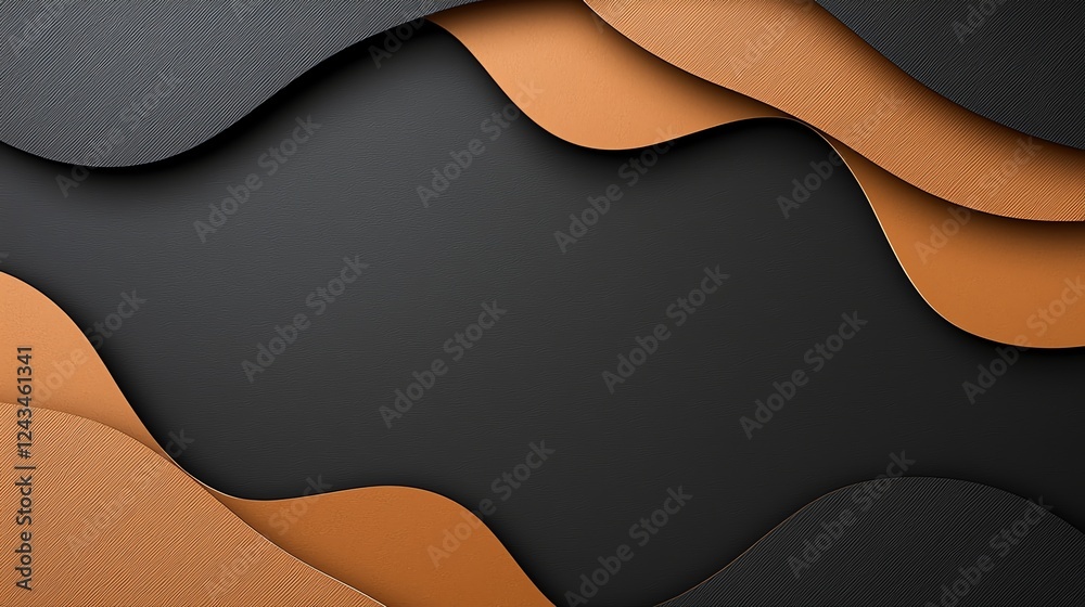 Poster a modern abstract background featuring smooth, flowing waves of black and brown paper textures creat