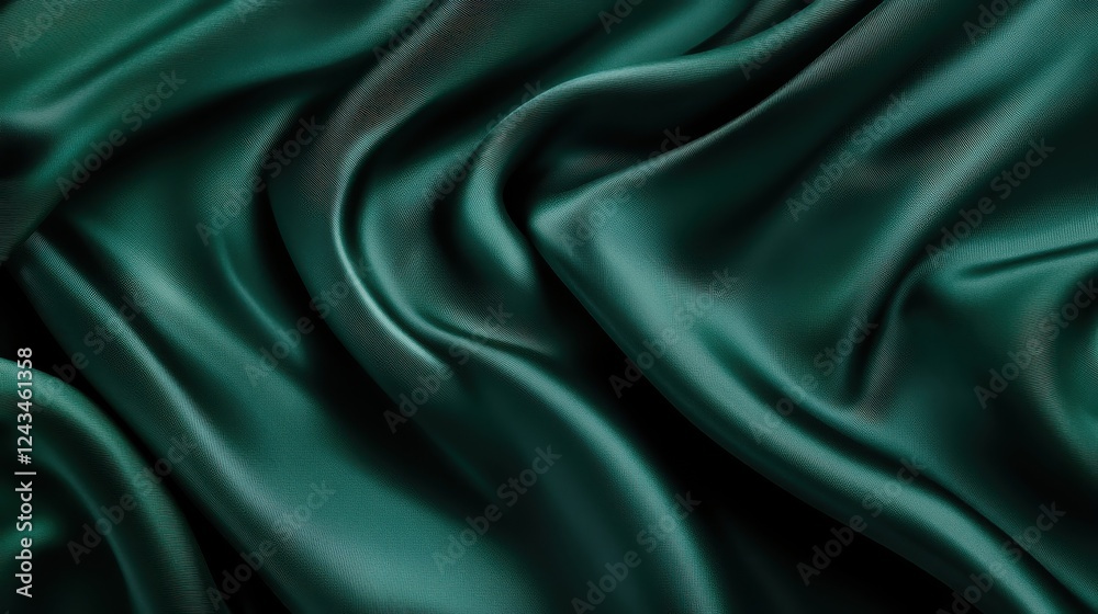 Poster elegant deep emerald green fabric draping smoothly with soft textures and rich colors in a serene se