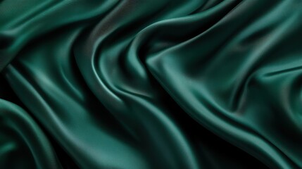Obraz premium Elegant deep emerald green fabric draping smoothly with soft textures and rich colors in a serene setting
