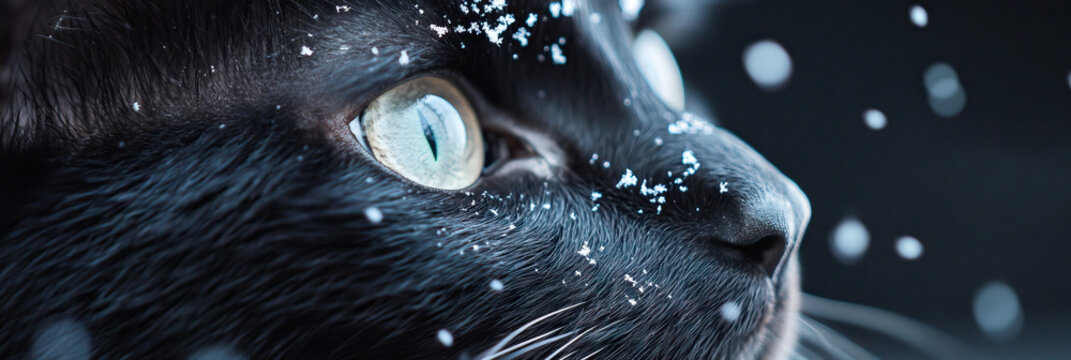 Black Cat with Snow on Fur