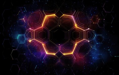 Abstract hexagonal pattern with neon lights.