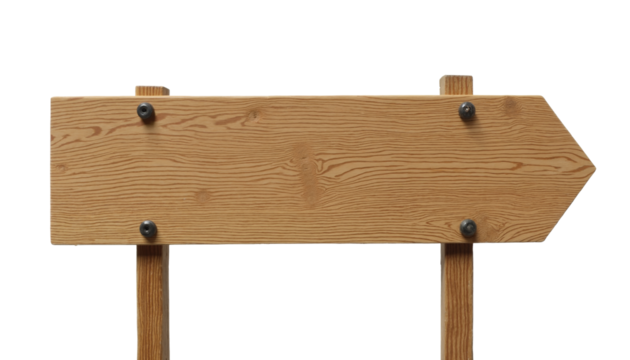 Wooden directional sign on isolated white background, ideal for guiding or marking locations in outdoor activities and events