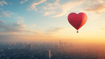 Fototapeta premium Heart-shaped hot air balloon soaring above the countryside