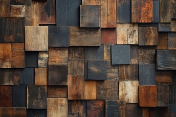 Rustic wood block wall texture, various dark brown shades. Perfect background for rustic, vintage, or natural designs.