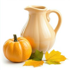 Pumpkin and jug on a white background.