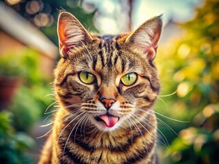 Obraz premium Grumpy Cat Sticking Out Tongue: Playful Feline Portrait