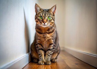 Obraz premium Grumpy Tabby Cat Alone at Home, Waiting for Owner - Funny Pet Photo