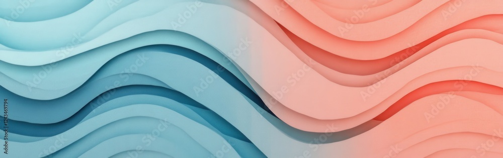 Aufkleber minimalist gradient with pencil strokes creating soft waves in blue and coral colors for modern desi