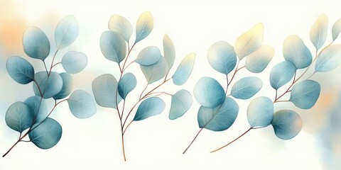 Eucalyptus Leaves Watercolor Illustration Soft Pastel Colors Botanical Design Floral Art Collection
