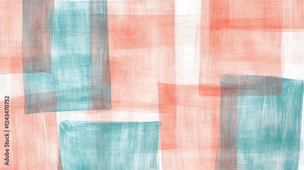 Aufkleber Minimalist pencil strokes creating a vibrant background with coral and teal color blocks on white canvas