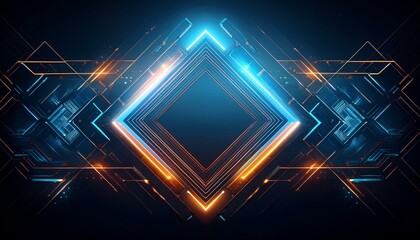 abstract cyberpunk glowing frame background with a futuristic vibe and a glowing blue and orange diamond shaped border in the center.