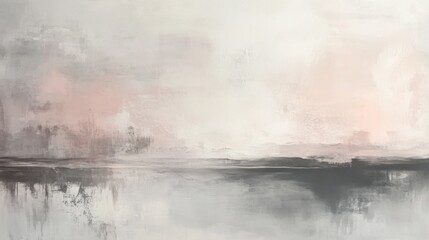 Soft gray and pink mist gradually dissolving into a tranquil landscape at dusk