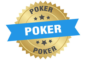 Obraz premium poker. poker round blue and gold label isolated on transparent background