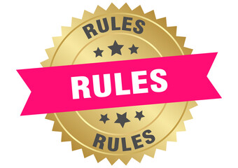 rules. rules round pink and gold label isolated on transparent background