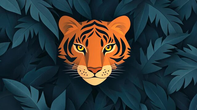 Fierce Tiger Illustration Hidden in Jungle Foliage for International Tiger Day Celebration and Wildlife Conservation