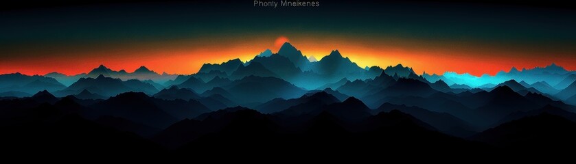 Obraz premium A stunning panoramic view of mountains at sunset, featuring vibrant colors transitioning from orange to blue against a dark sky.