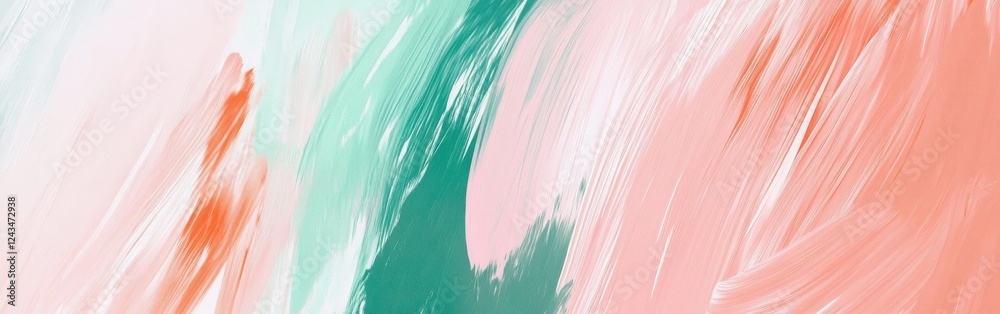 Poster elegant pastel coral and mint abstract art with dynamic brush strokes in a contemporary design setti