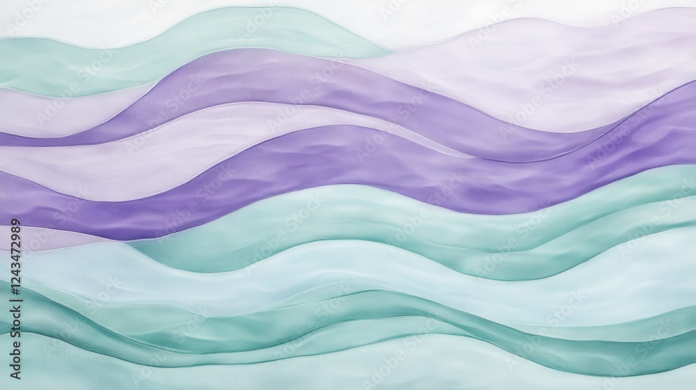 Poster Elegant lavender and mint dashed lines create a soothing abstract design with flowing patterns