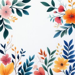 Elegant Floral Frame Design with Vibrant Colors and Delicate Leaves for Creative Backgrounds