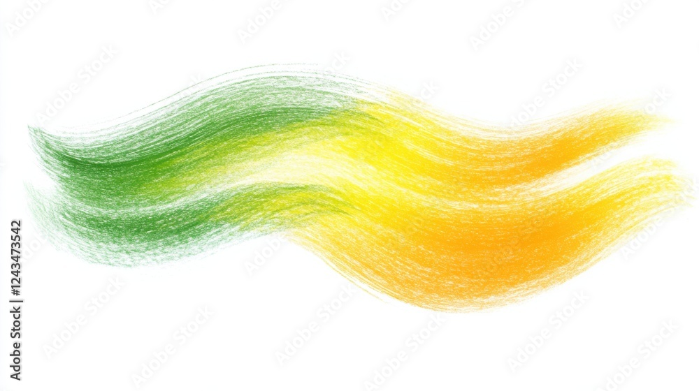 Poster soft pencil strokes create an abstract composition with flowing green and yellow shades on a white b