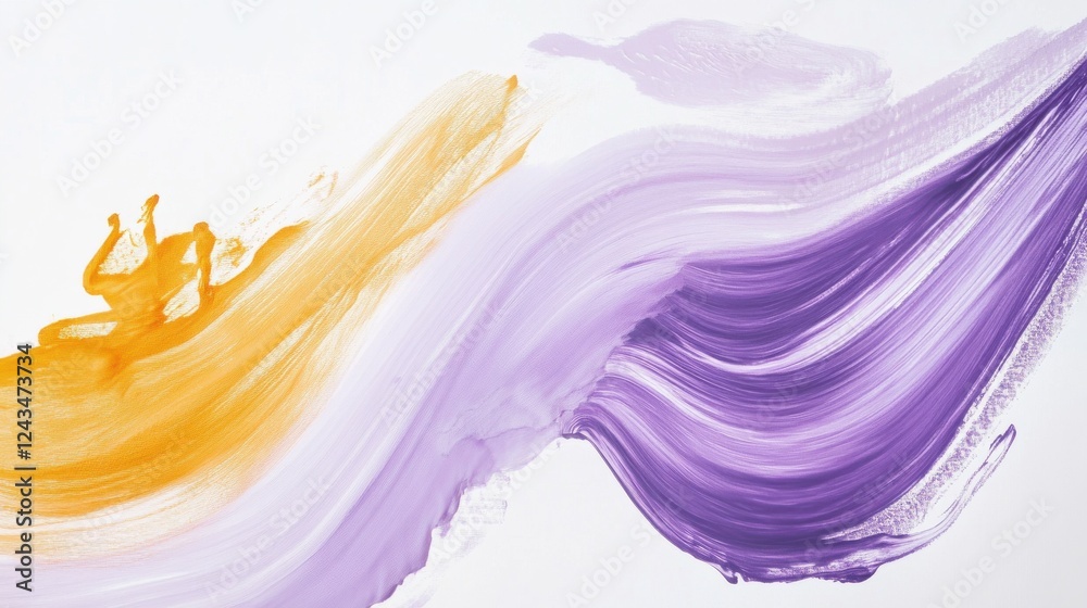 Poster vibrant strokes of orange and purple blend seamlessly on a clean white background to create dynamic 