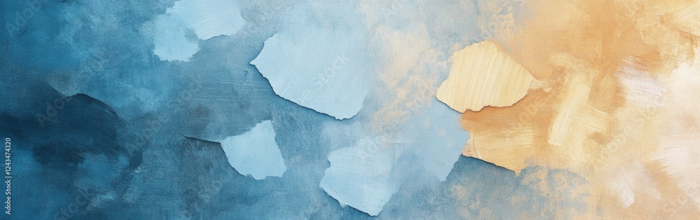 Poster Abstract pencil strokes backdrop with torn elements creating a soothing texture in blue and orange hues