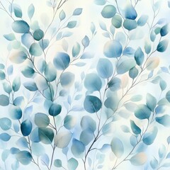 Watercolor Eucalyptus Leaves Soft Green Blue Botanical Art Seamless Pattern for Wallpaper Cards Invitations