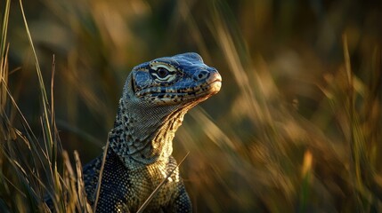 Fototapeta premium A Bengal monitor observed from a distance in its natural habitat, highlighting its environment
