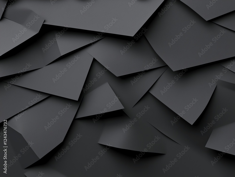 Poster an abstract background featuring layers of dark geometric shapes. the sharp edges and varying angles