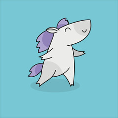vector illustration cute horse doodle flat style, simple horse running smiling cartoon character