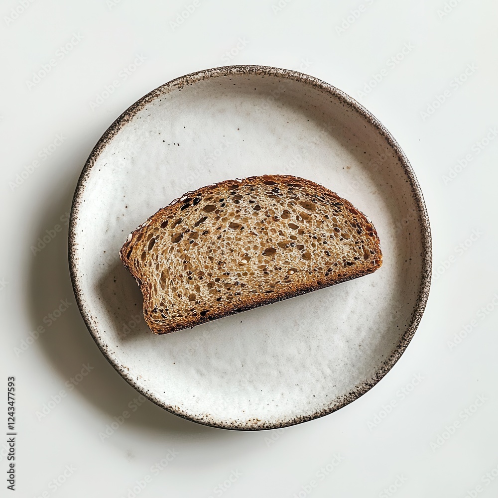 Aufkleber Rustic slice of rye bread served on a minimalist plate in a simple setting