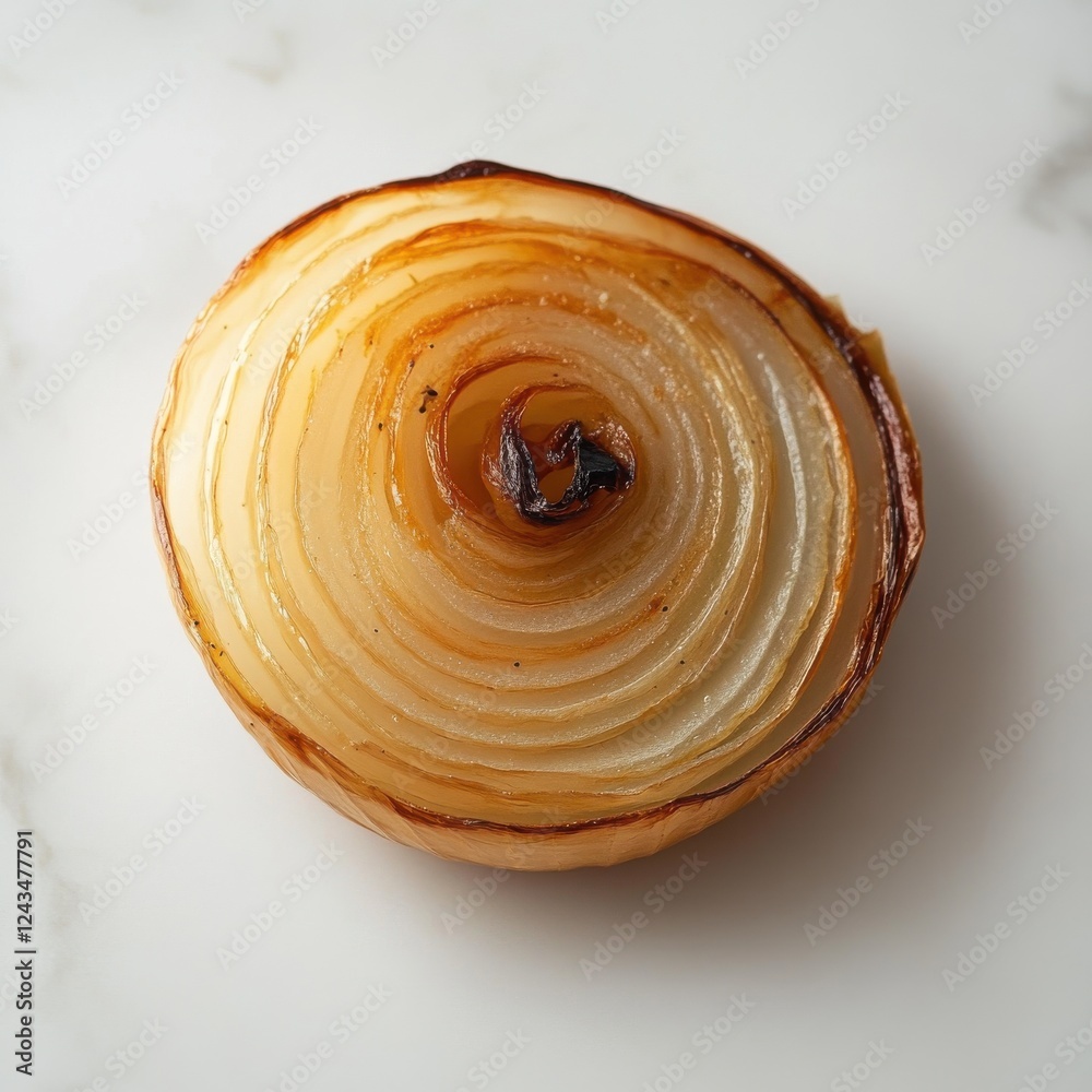Poster delicately caramelized roasted onion slice resting on a clean surface