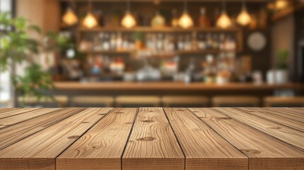 Wooden table with a blurred beverages bar backdrop and a warm lighting effect, wooden table, soft light, home bar setup, cozy atmosphere, evening ambiance