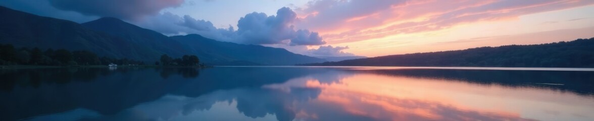 Obraz premium Cloudy evening scene at Mirror Lake with a calm lake surface, reflection, natural world, calm