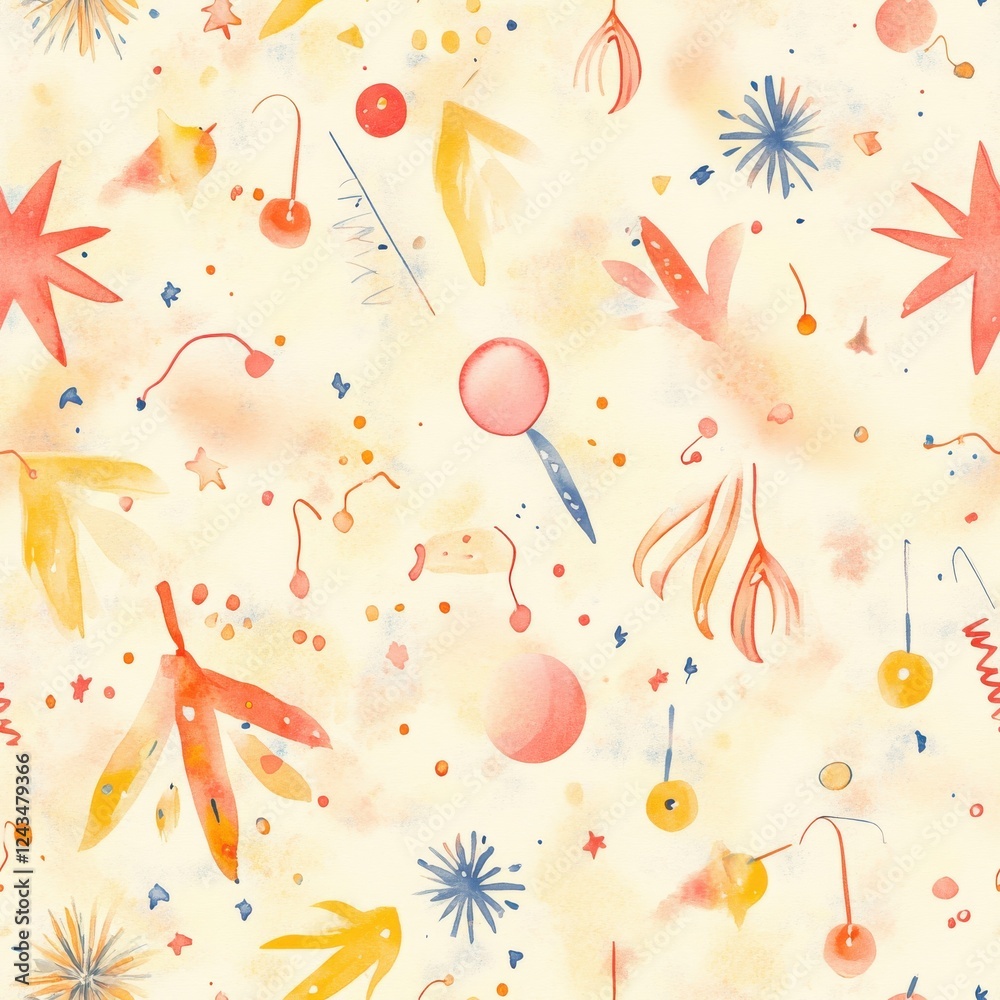 Poster vibrant watercolor doodle showcasing playful elements in a cheerful pattern