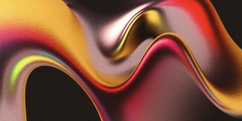 Obraz premium Abstract Textured Background with Grainy Iridescent Gradient in Vibrant Lemon, Orange, Ruby, Taupe Organic Shapes, Dark Modern Psychedelic Design