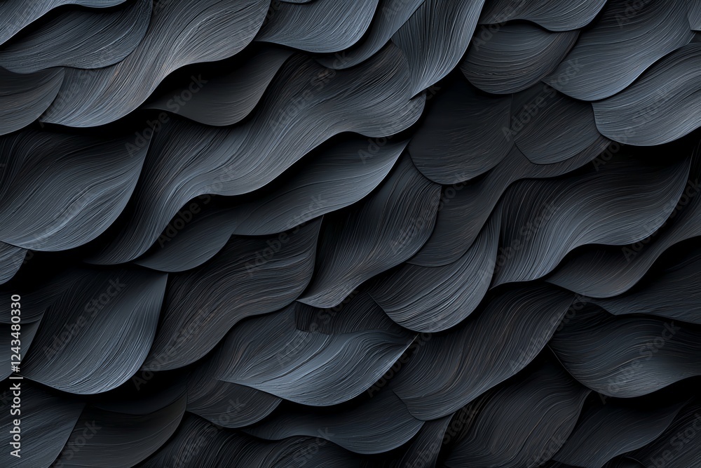 Poster an abstract texture featuring fluid, wavy patterns in deep black tones. ideal for backgrounds, desig