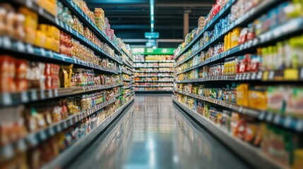 Fototapeta premium Grocery Store Aisles: A Colorful Panorama of Food Products