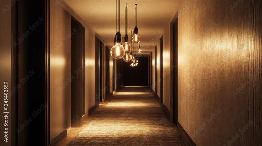 Leinwandbilder stylish hallway illuminated by a row of suspended edison bulbs creating a warm and inviting atmosphe